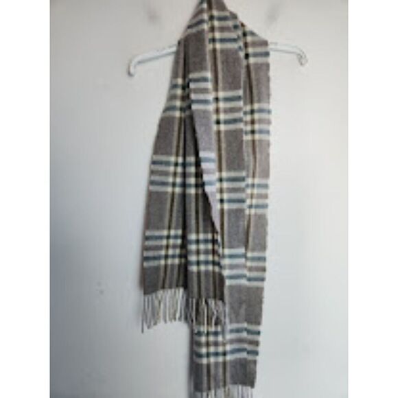 Creagaran Men Grey & Blue Plaid 100% Merino Wool Made in Scotland Scarf OS - Picture 3 of 7